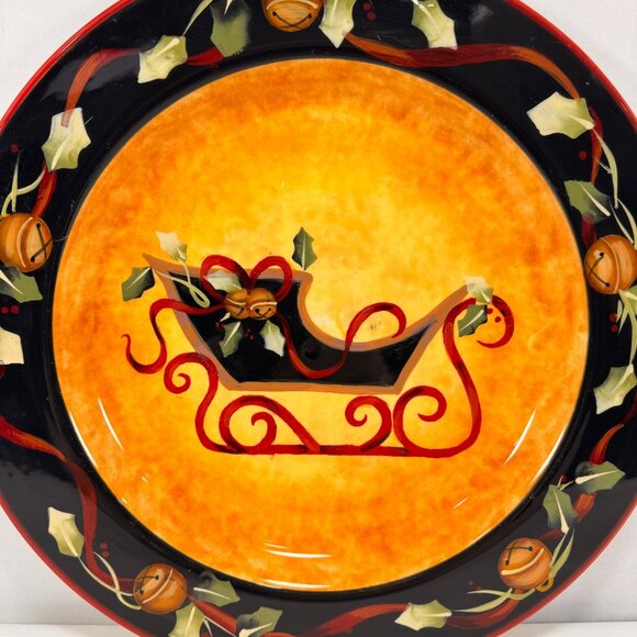 Christmas Dessert Plate Judy Westegaard Sleigh Certified International 8 1/2" - Picture 2 of 3